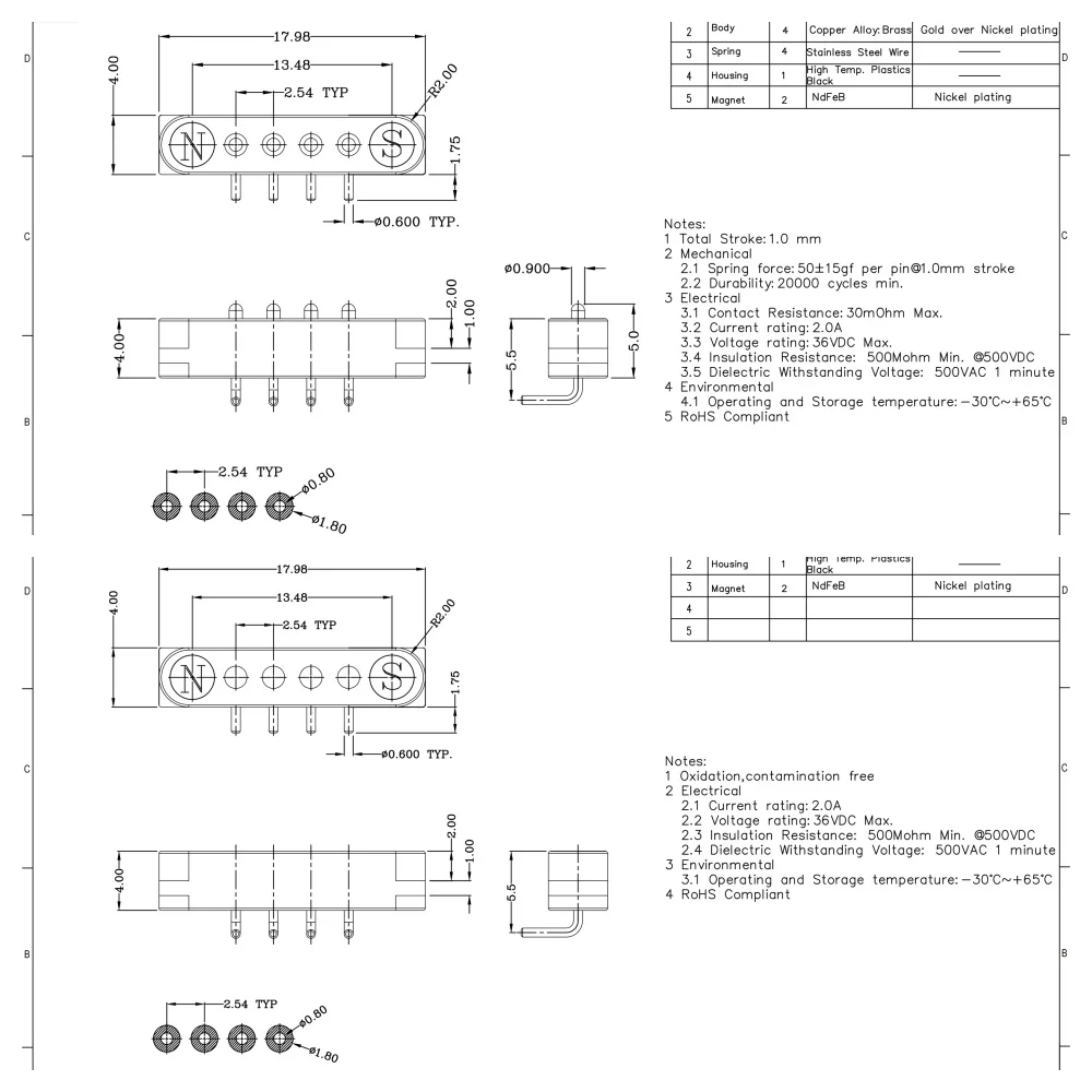 2A DC Magnetischer Pogo-Pin-Steckverbinder 2-9-polig, Pogopin Stecker und Buchse, Abstand 2,5/2,80mm, federbelastete DC-Strombuchse – Detail 21
