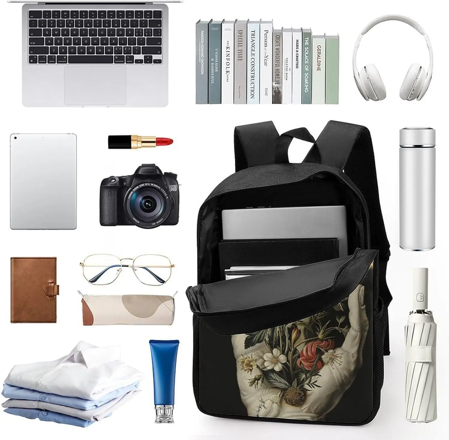 Hands With Flowers Bookbag - Ultra Lightweight Portable Backpack Work Travel Backpack For Men Women Fits 16 Inch Notebook