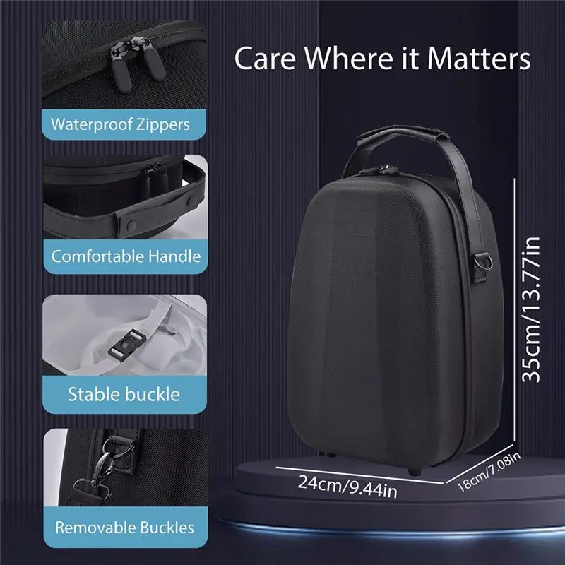 Compatible Storage Bag for PS VR2 VR Headset Handbag Shockproof Carrying Case Waterproof Protective Cover-Black