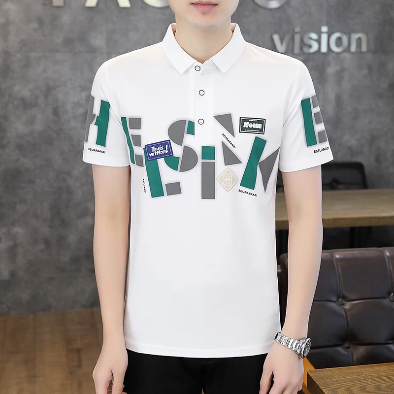 2024 Summer New Trend Men's Polo Shirt Business Casual Short Sleeves Pattern Print Button T Shirt Loose Clothes Fashion Clothing