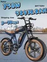 HillMiles MileZoom1 E-Bike 750W Motor 52V15.6+15.6AH Battery Adult Electric Bicycle 20 Inch Fat Tire  All Terrain Electric Bike