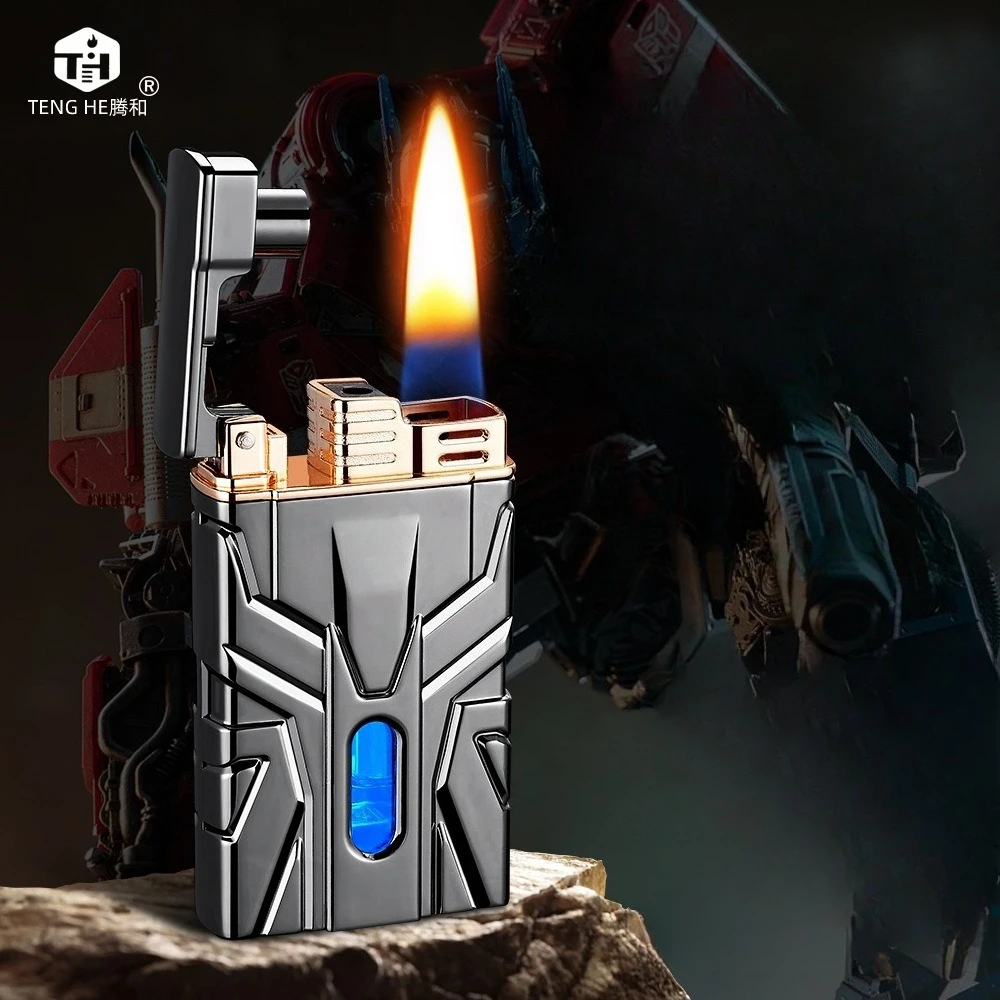 New Mecha Voice-activated Induction Transparent Oil Tank Kerosine Lighter, Four Metal Ignition Modes for Your Boyfriend