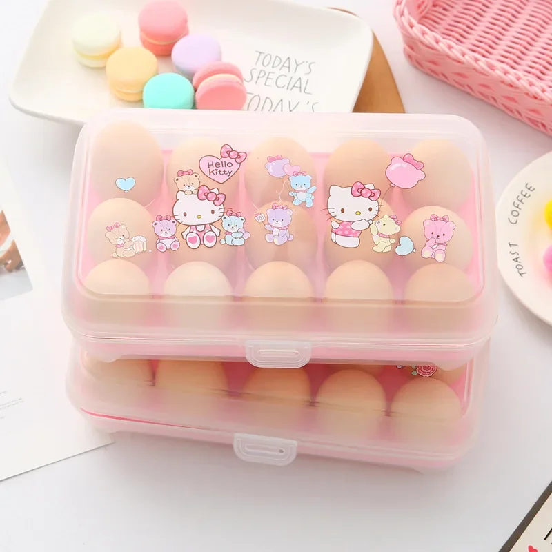Sanrio Hellokitty Cartoon cute household egg storage box fresh-keeping plastic shock-proof and drop-proof portable egg box