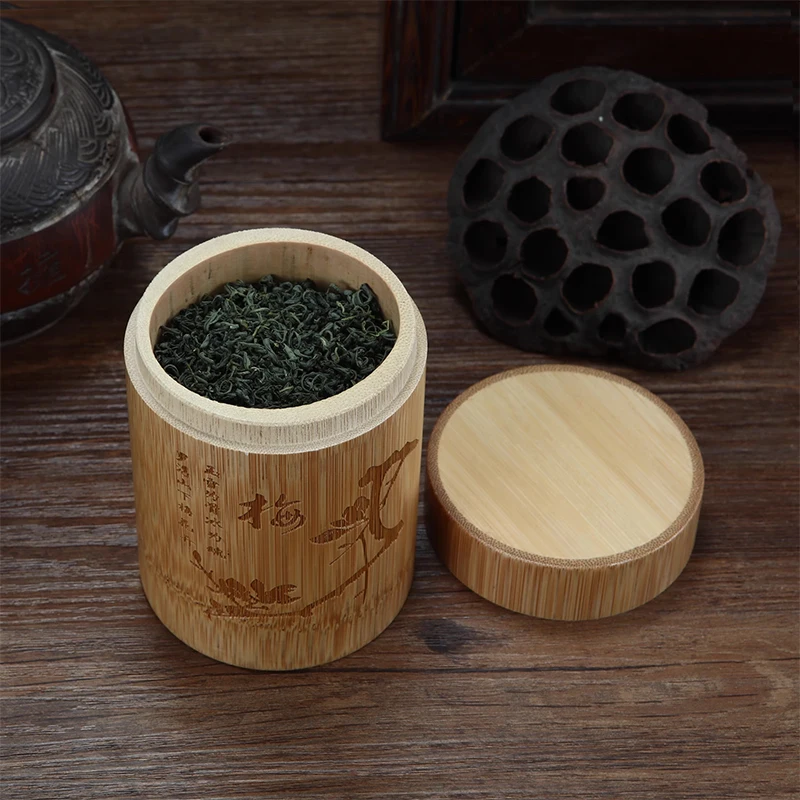 Handmade Bamboo Tea Storage Box Chinese Carved Tea Canister Lid Seal Kitchen Storage Jars Accessories Spice Box Case Organizer