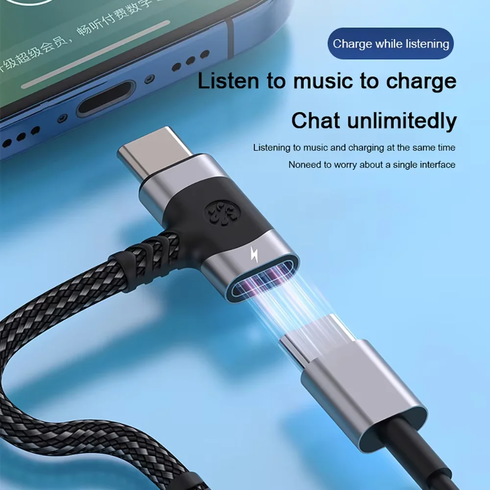 2 in 1 USB C to 3.5mm Headphone Adapter Splitter Fast Charging AUX Audio Converter PD Cable Jack for iPhone Samsung Xiaomi Huawe