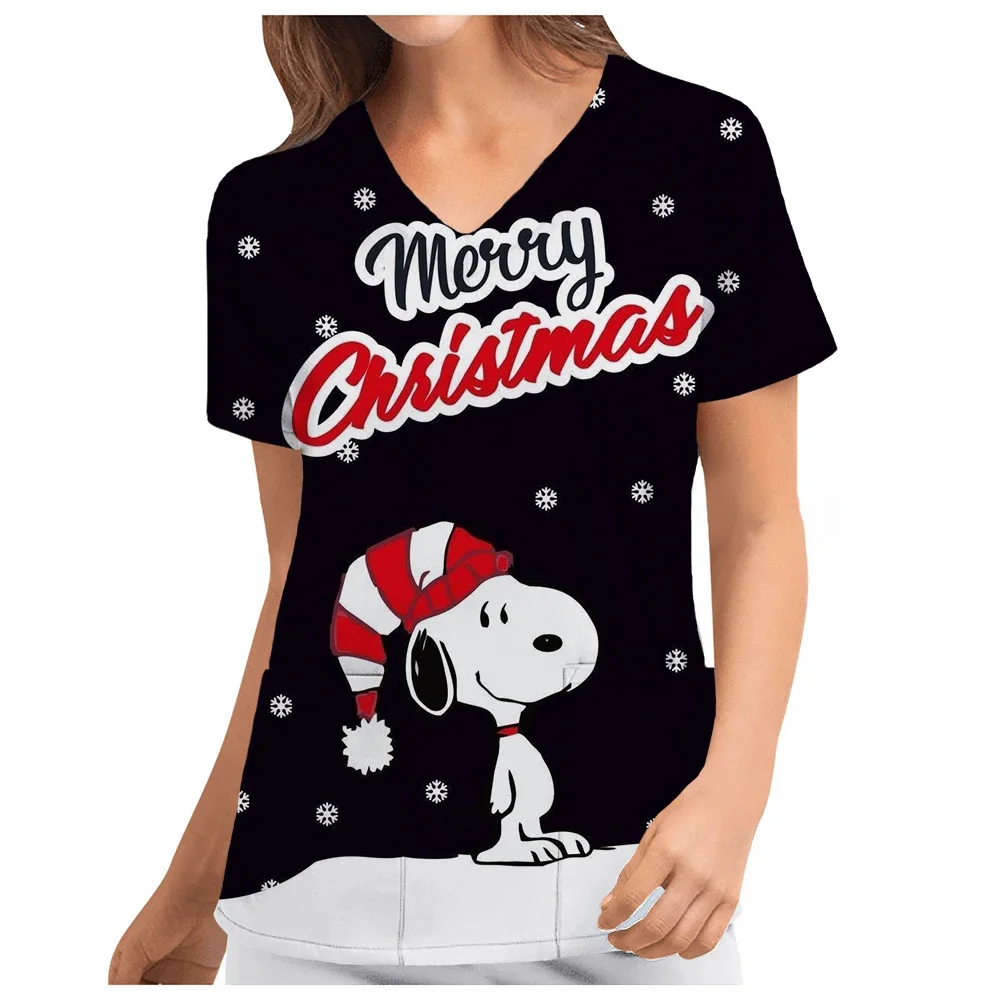 

Женская рабочая униформа 2025, рождественские топы с v-образным вырезом и принтом Снупи, женская рабочая одежда для медсестры, медицинская униформа