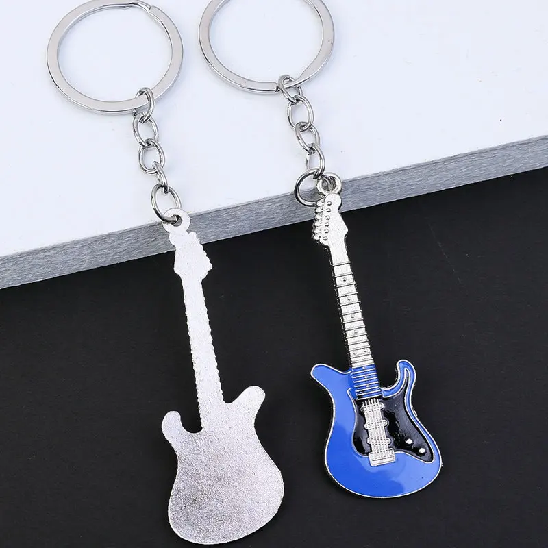 New Y2K Metal Guitar Keychain Cute Bass Keyring for Man Women Bag Pendant Car Key Ring Accessories Music Lovers Gift