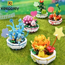 New Pokemon Building Block Pikachu Charmander Squirtle Model Toy Plant Potted Flower Brick Home Decoration Child Toy Girl Gifts