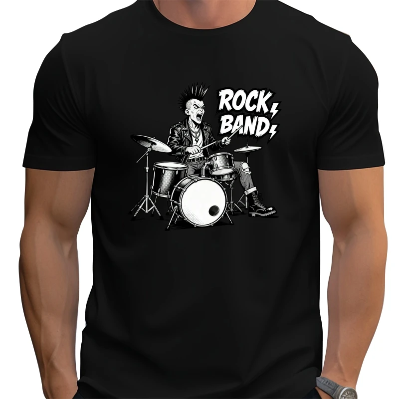 

Loose large size Hip Hop drum Printed T-shirts trendy casual unisex graphic Fun Cartoon Street Top 100% Cotton Top