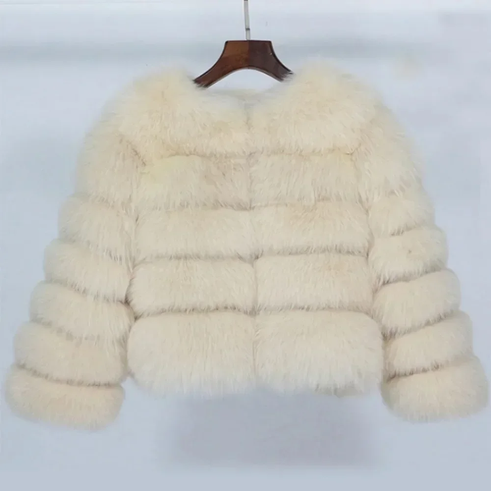 Real Fox Fur Coat Warm Winter Jacket Women Natural Fox Fur Raccoon Outerwear O-neck Thick Luxury Female Plus Size