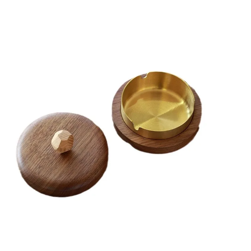

Light luxury ashtray with lid walnut office home living room anti-fly Father's Day gift
