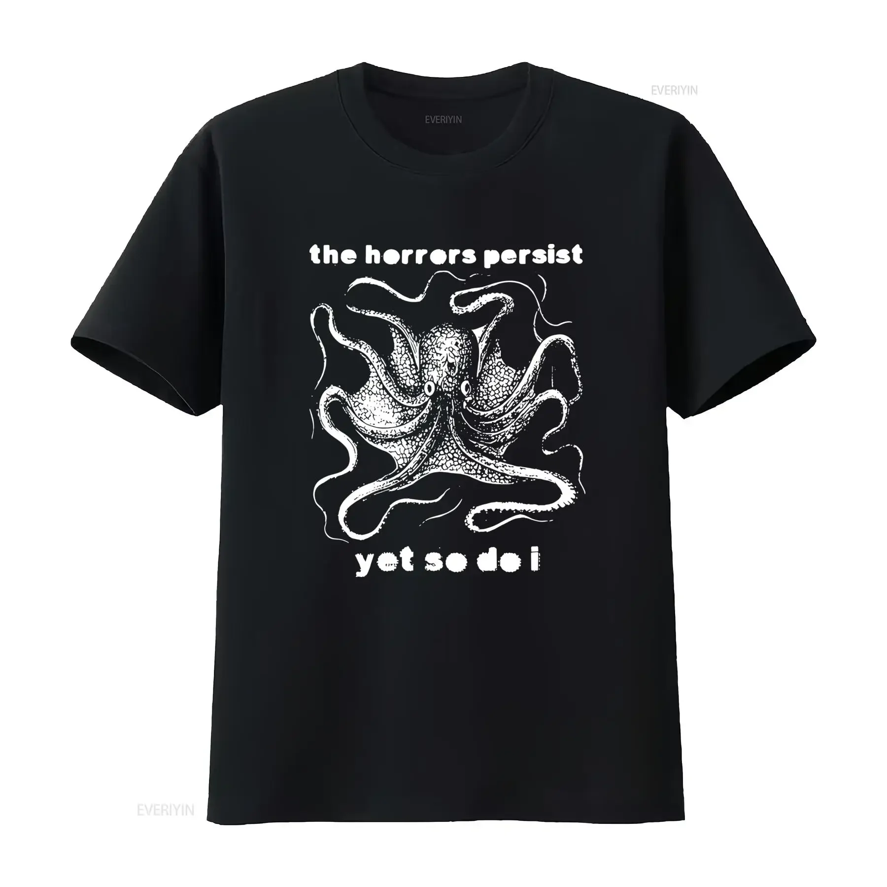 THE HORRORS PERSIST T Shirt Nihilism Punk x files Friedrich Nietzsche Octopus Print  vintage Washed graphic Stylish homme