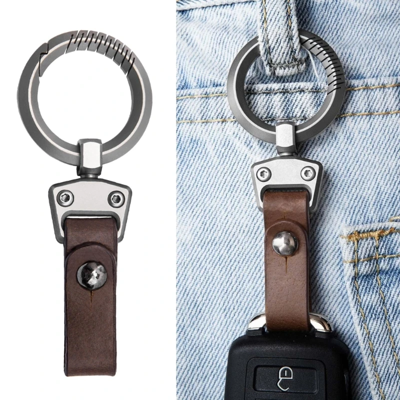 Portable Alloy Rings Keychain Leather Car Keychain Clip Waist Belt Buckle Carabiner Keys Holder for Men Women 69HD