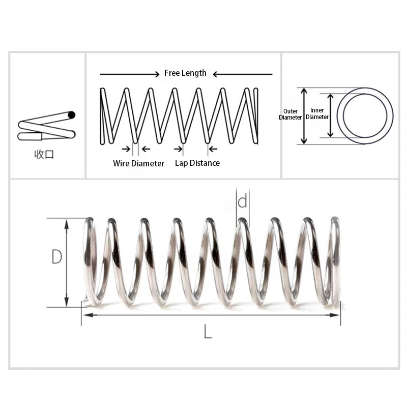 10Pcs Wire Dia 0.6/0.7mm 304 Stainless Steel Compression Spring Outer Dia 3-12mm Length 5-50mm Shock Absorption Return Spring
