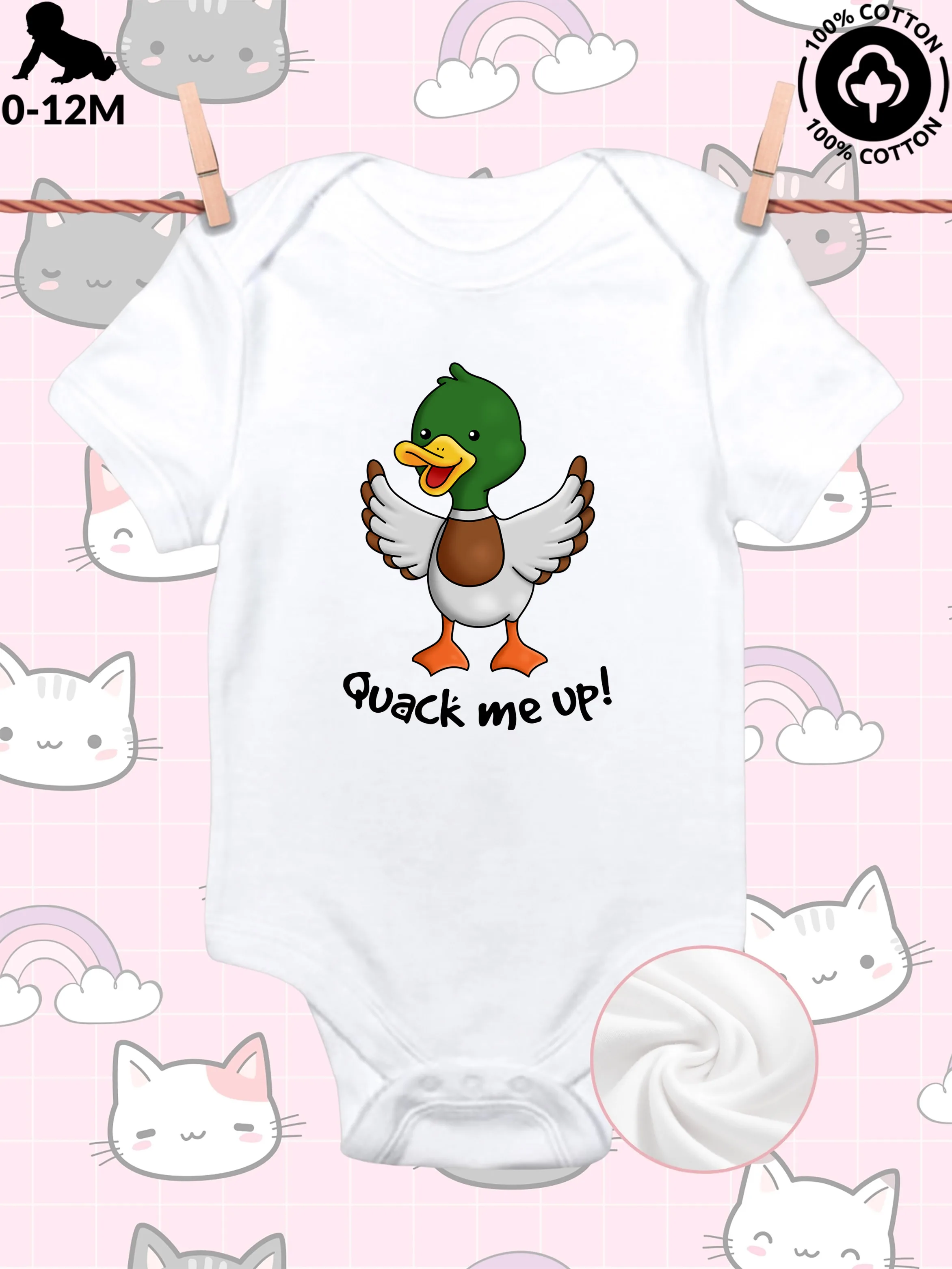 

Комбинезон для ползания Quack Me Up унисекс, мягкий хлопковый боди, всесезонный, белый, 190 г/м²