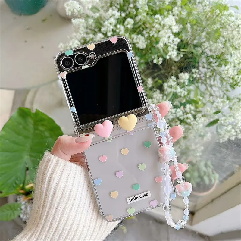 

Pink Yellow Hearts Phone Case For Samsung Galaxy Z Flip 7 6 5 4 Protective Back Cover For ZFlip5 ZFlip6 ZFlip7 Case Shell