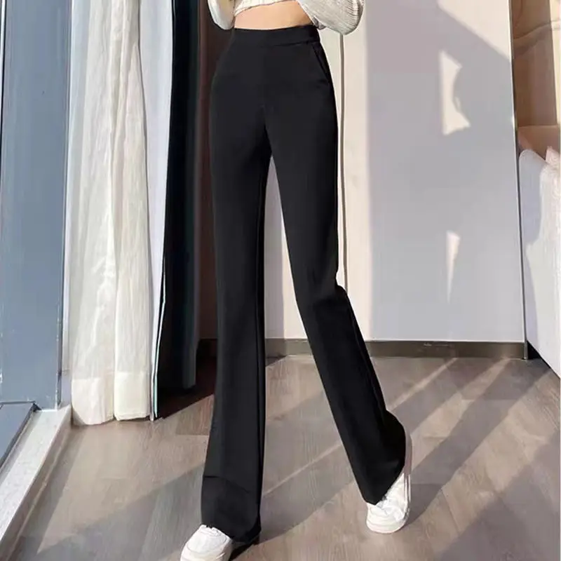 Solid Flare Women Clothing New Slim High Waist Elastic Casual Fashion Elastic Waist Plus Fleece Office Lady Comfortable Pants