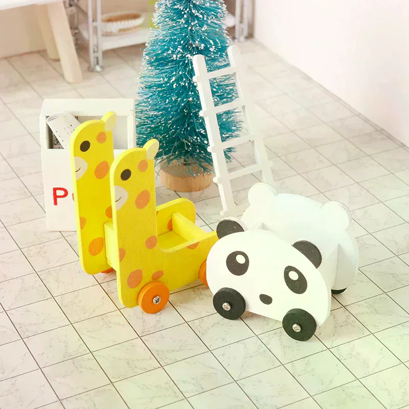 1:12 Dollhouse Miniature Panda Trolley Giraffe Storage Rack Model Furniture Decor Toy Doll House Accessories