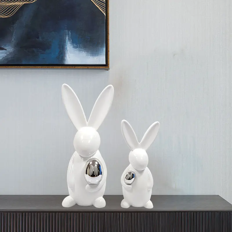 Home Decor Modern Light Luxury Rabbit Sculpture Desktop Art Ornaments Study TV Cabinet Cartoon Animal Statues Housewarming Gifts