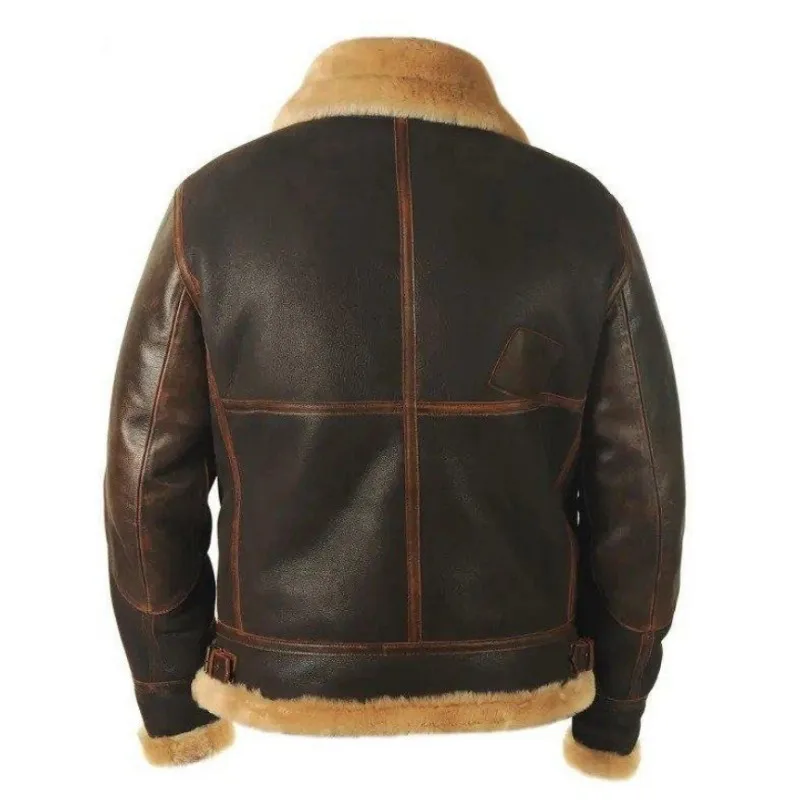 Leather Jacket Coat Gentleman Fall and Winter Style Intensification Keep Warm and Cold Brown Lapel Zipper Syntypy Fallow