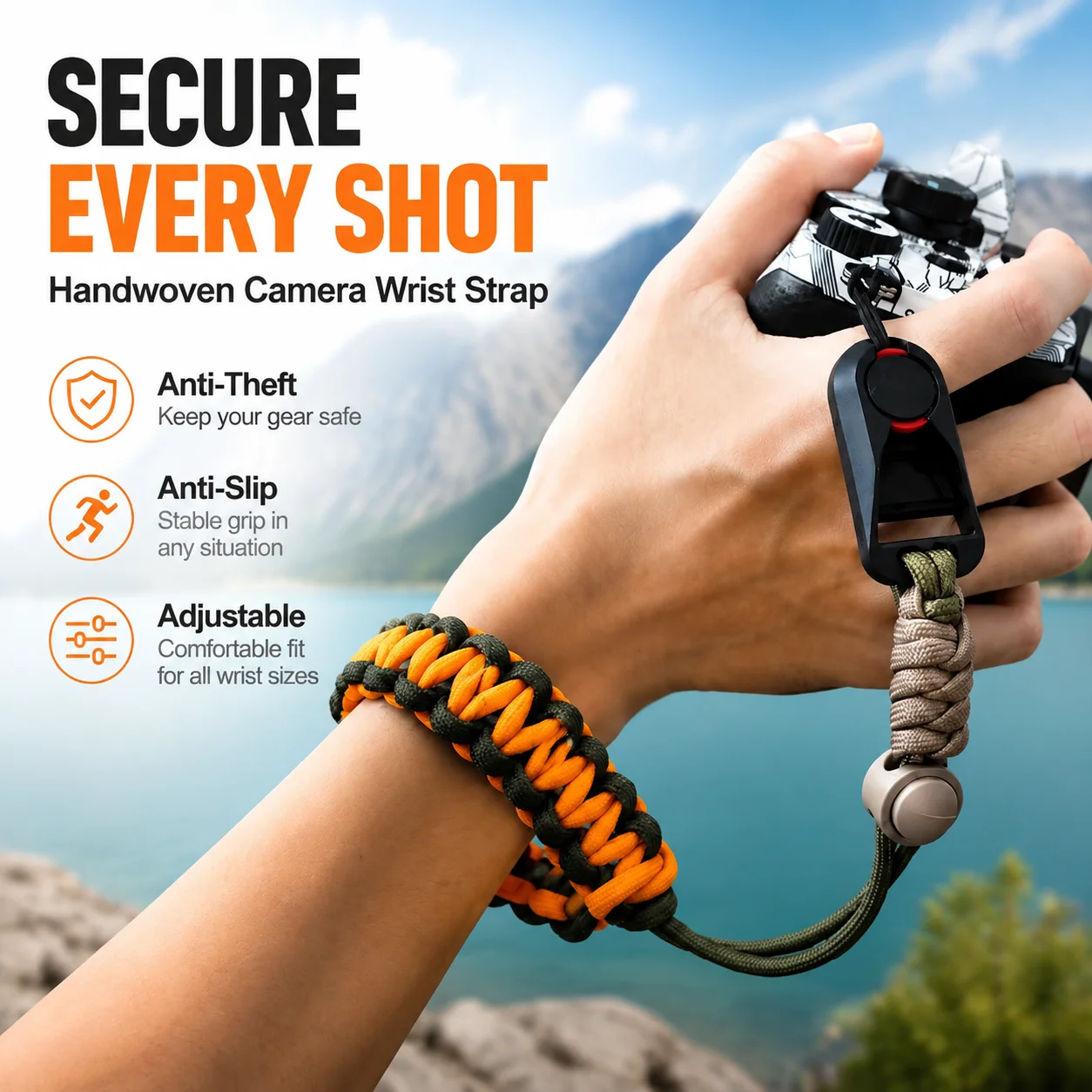 Handwoven Camera Wrist Strap Anti-Slip Anti-Theft Widened Adjustable Detachable Palm Band for DSLR