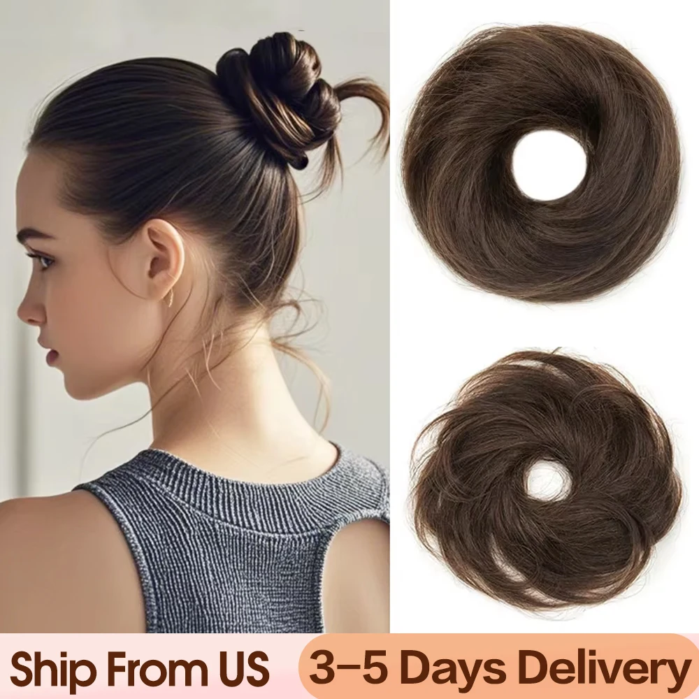 Human Hair Buns Updo Chignon Natural Ponytail Hairpiece Flexible Elastic Band Donut Real Hair Extensions Daily USE