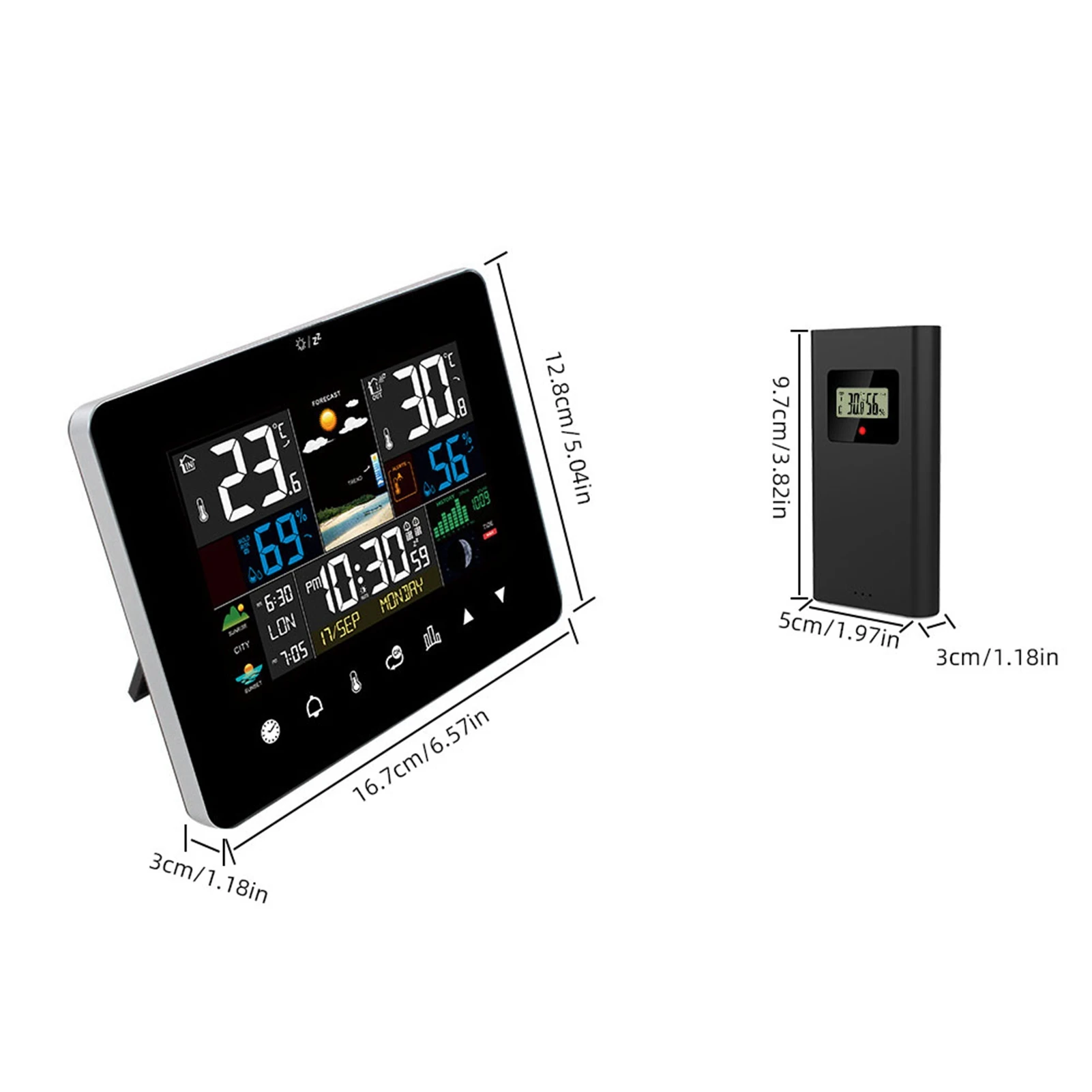 Reloj meteorológico Termómetro Higrómetro Reloj de pronóstico del tiempo Sensor RF Color de 7,8 pulgadas Fácil de leer para hora Fecha Fase lunar