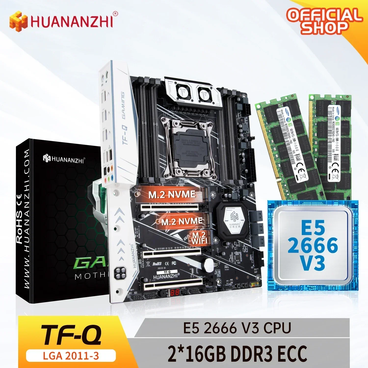 HUANANZHI X99 TF Q LGA 2011-3 XEON X99 Motherboard with Intel XEON E5 2666 v3 with 2*16G DDR3 RECC memory combo kit set