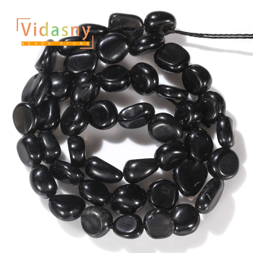 8-10mm Natürlicher Schwarzer Obsidian Stein Unregelmäßige Ovale Lose Perlen für Schmuckherstellung DIY Armbänder Zubehör – Detail 3