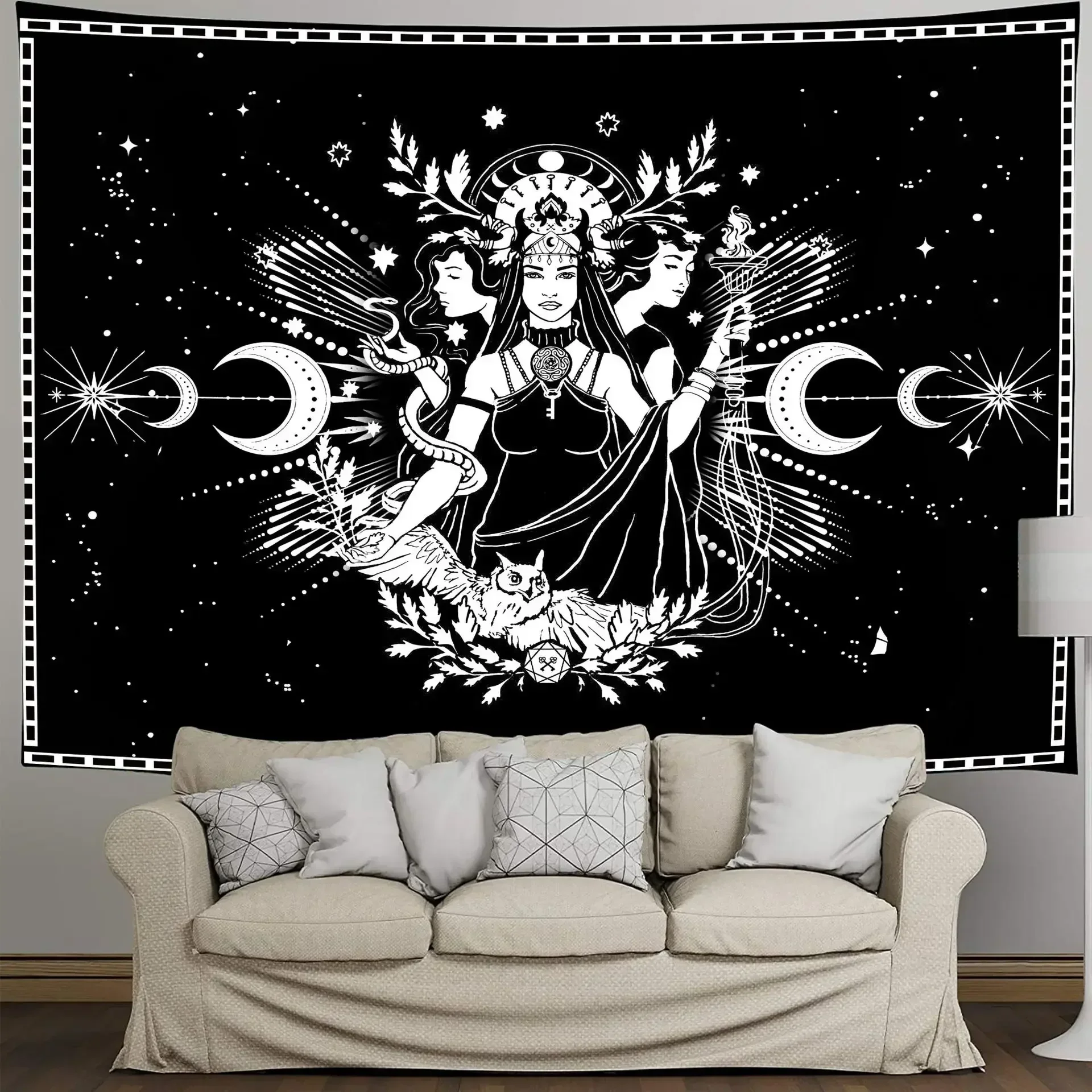 Tarot Tapestry Wall Hanging Astrology Divination Bedspread Beach Matwitchcraft Hippie Mandala White Black Sun Moon Tapestry