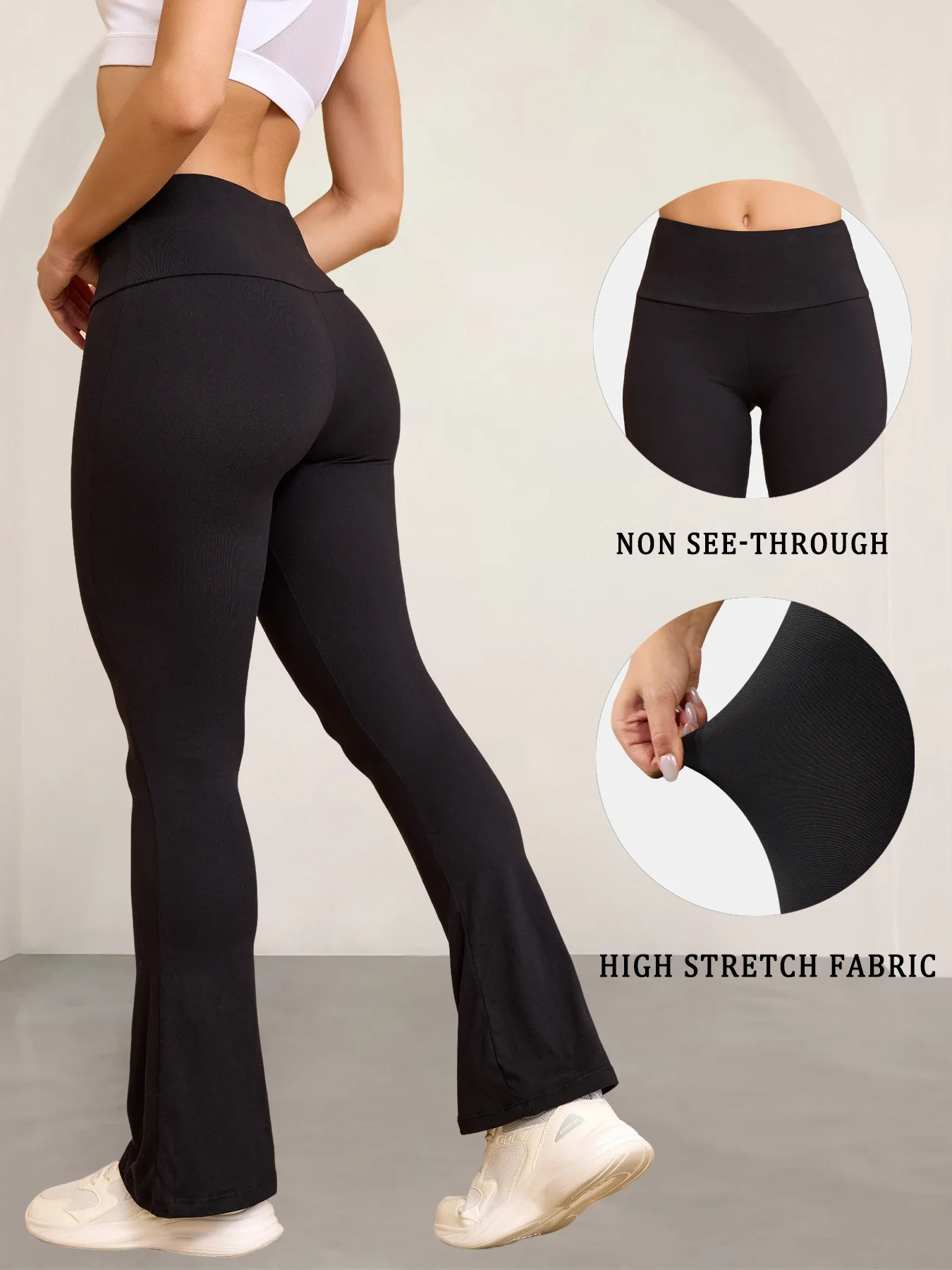 Confezione da 5 pantaloni svasati super morbidi da donna a vita alta con controllo della pancia, allenamento, yoga, push up, palestra, fitness, leggings a campana