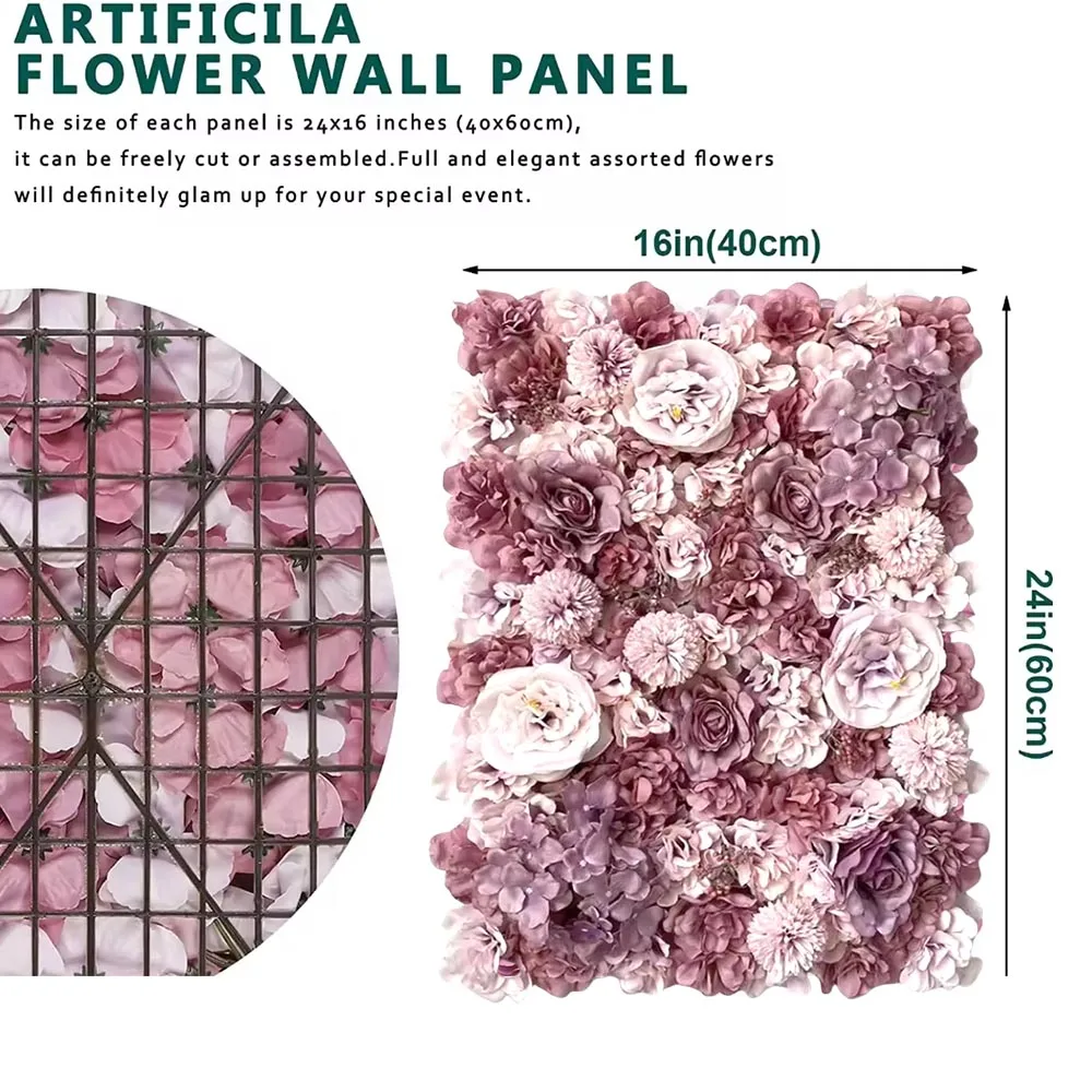 48 PCS Artificial Flower Wall Panel Wedding Backdrop Decor for Indoor Outdoor Hotel Home Wall Decor (16