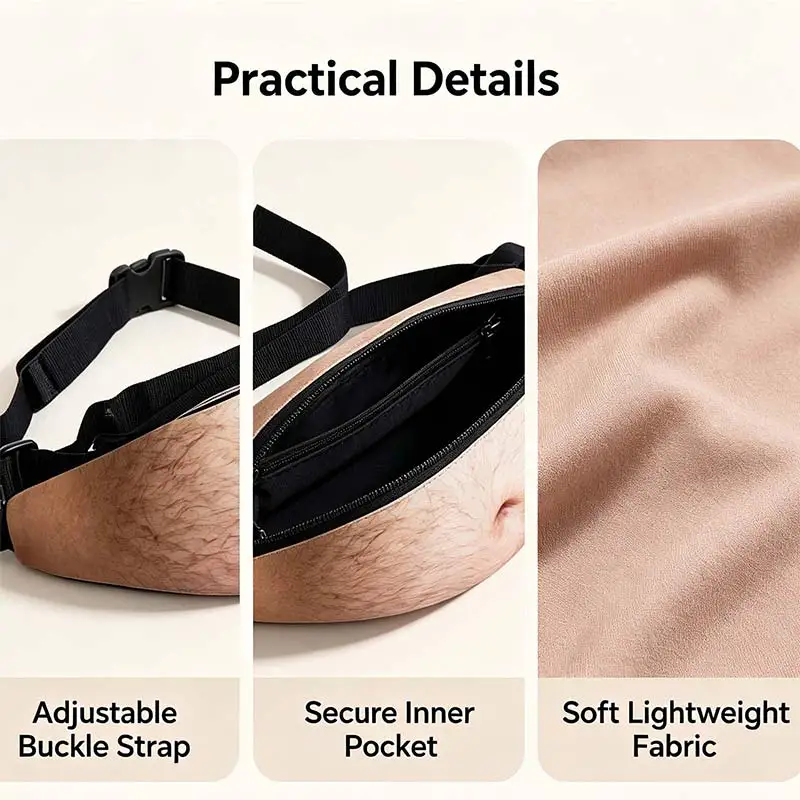 2026 Neue Lustige Fake-Bierbauch-Gürteltasche 3D Unsichtbare Bauchtasche mit Reißverschluss Versteckter Aufbewahrungsbeutel Scherzartikel Geschenk für Outdoor-Partys – Detail 4