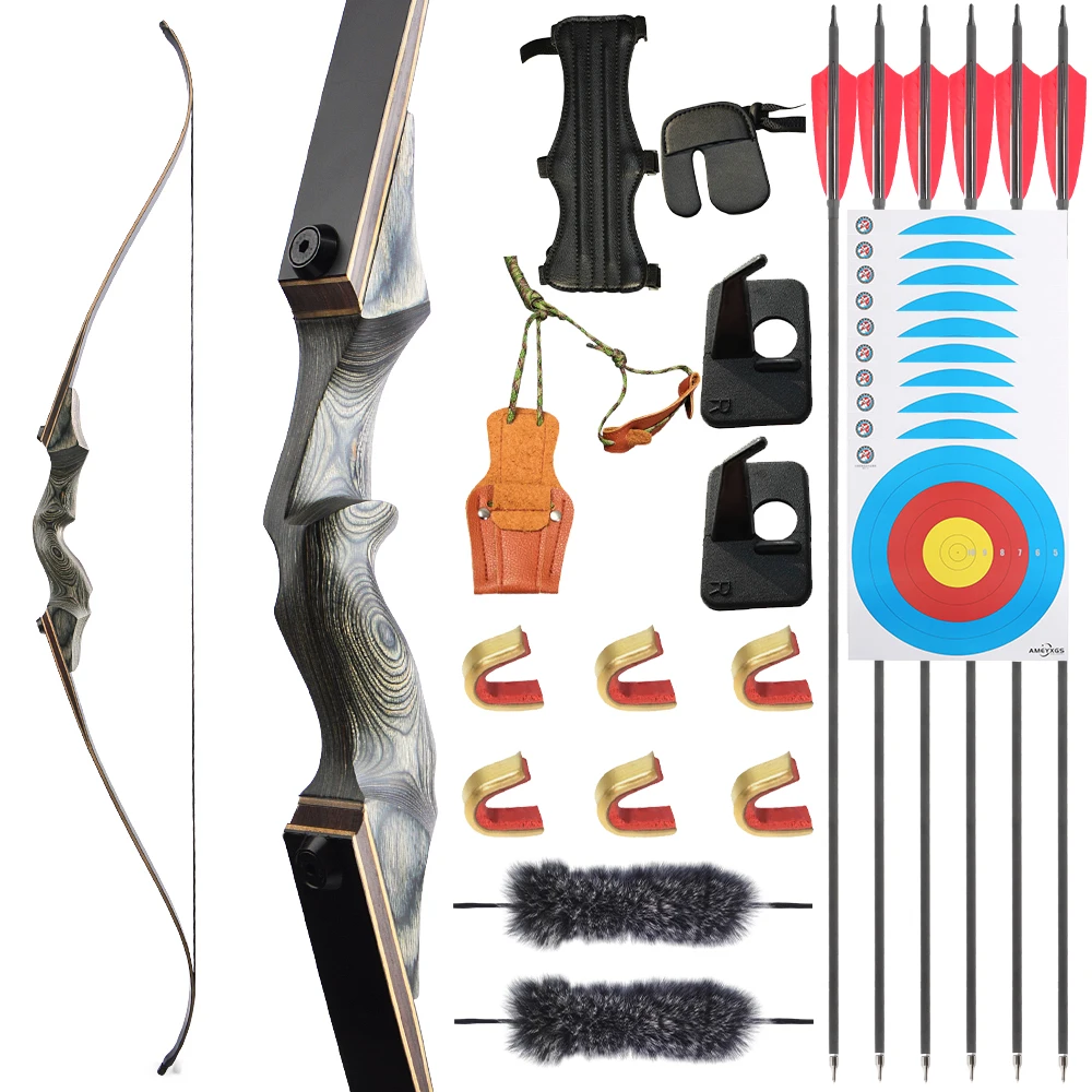 

Recurve Bow Arrow Kit 60inch 30-60Ibs Takedown Split Bow Wooden Riser Limbs for Adult Archery Target Hunting Shooting Accessory