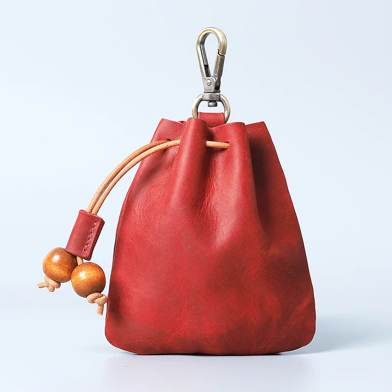 Handgefertigter Vintage-Geldbeutel aus echtem Leder mit Kordelzug, Mini-Portemonnaie aus weichem Leder, Schlüsselbörse für Damen – Detail 10