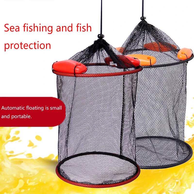 OutdoorPortable Mesh Crab Fishing Net Crayfish Lobster Shrimp Trap Foldable Fish Cage Woven Fish Basket Network Trap Cage Tackle