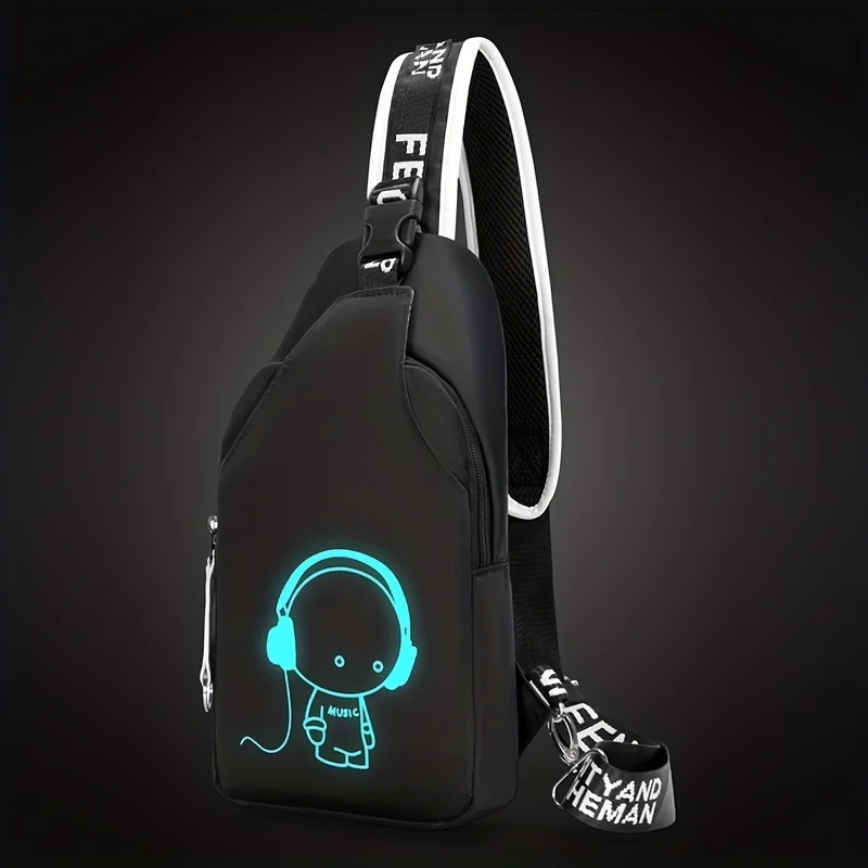 2pcs/set Men's Simple and Large Capacity Casual Backpack, Travel Cartoon Print Crossbody Bag and Chest Bag Set
