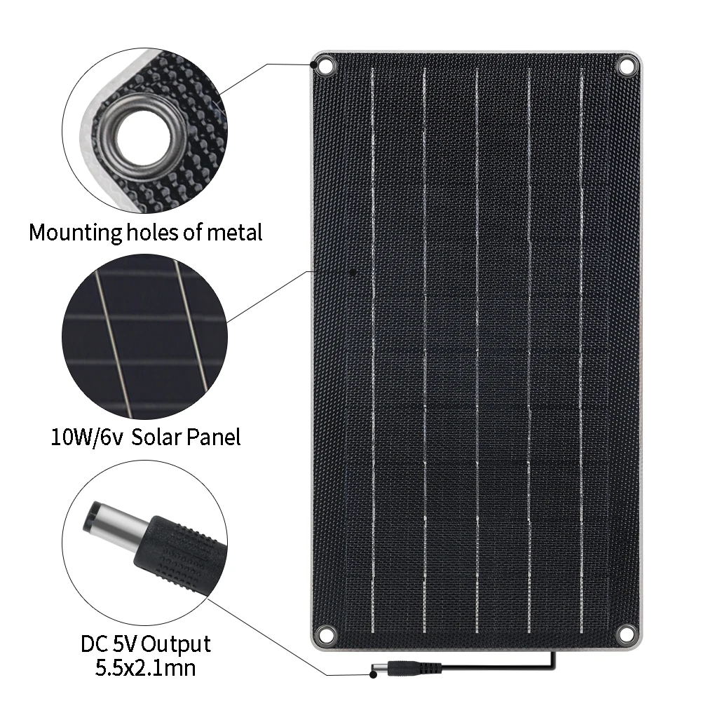 Full 10w Solar Panel ETFE Semi Flexible DC 5v Voltage for cell phone Car Charger 5.5x2.1mm Plug with Mini Mirco USB interface