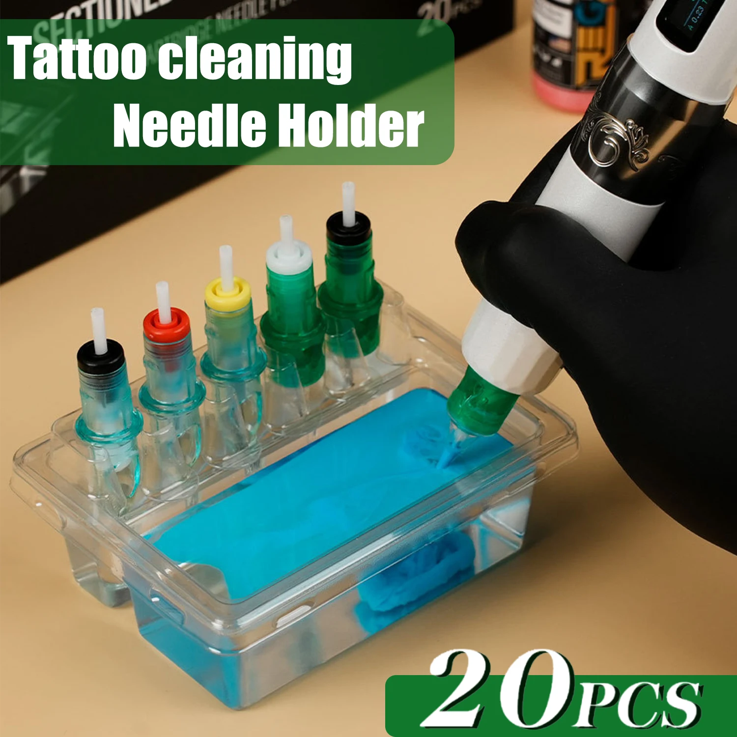 Tattoo Cartridge Needle Holder 20PCS Transparent Disposable Tattoo Cartridge Needle Trays Plastic for Working Cup Cleaning Cup