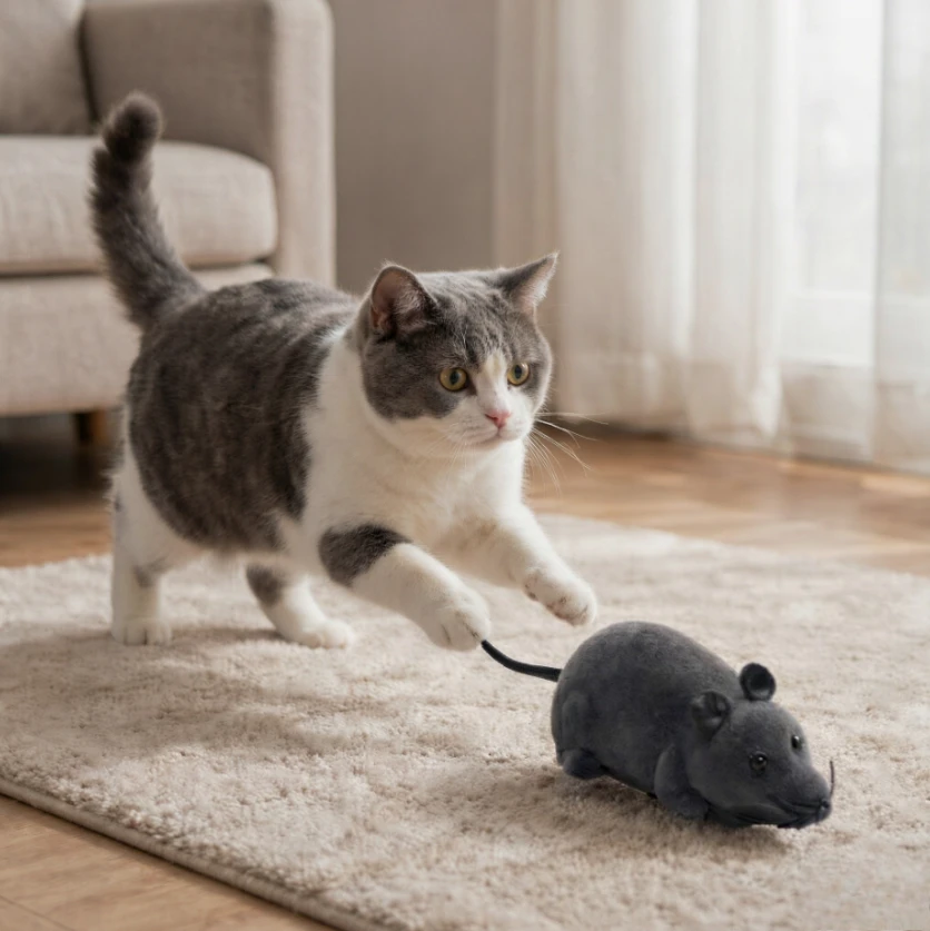 Remote Control Mouse Cat Toy Realistic Electric Rat Soft Flocked Surface Rubber Tail Interactive Pet Toy Cats Kitten Play Chase