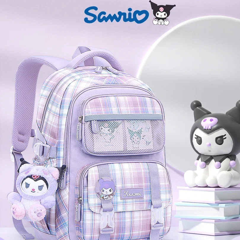 Sanrio Bolsa Primária para Mulher, Hello Kitty, Kuromi Girl Cinnamoroll, Mochila de Proteção da Coluna de Crianças, Mochila Escolar Bonito