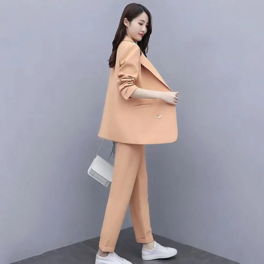 2 Pcs/Set Lady Formal Clothes Turn-down Collar Long Sleeve Women Business Suit Loose Formal OL Commute Jacket Trousers Set