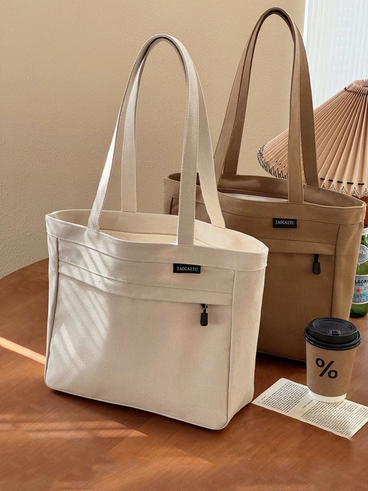 

Hylhexyr Canvas Shoulder Bag Large Capacity Outdoor Shopping Bags College Student Simple Handbag With Zipper For Women