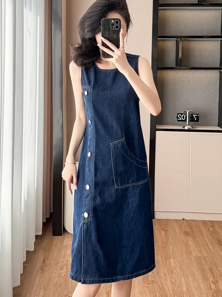 Sleeveless Denim Dress For Women Side Single Buttons Summer Dress 2025 New Fashionable High Waist A Line Denim Dresses Female - AliExpress 200000345 Sleeveless Denim Dress For Women Side Single Buttons Summer Dress 2025 New Fashionable High Waist A Line Denim Dresses Female - AliExpress 200000345