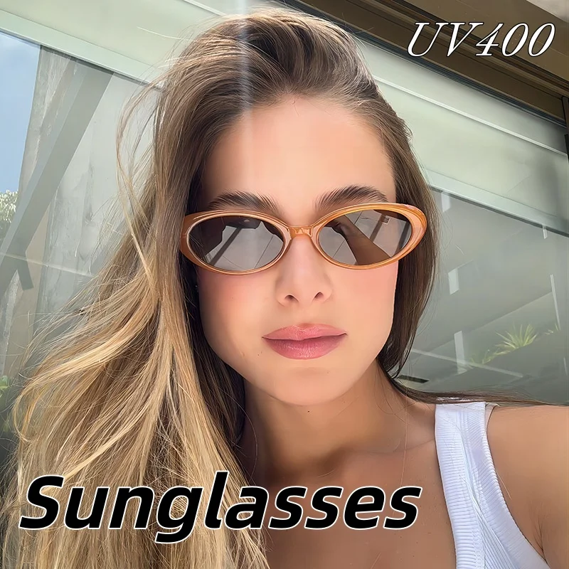 

New Vintage Trendy Small Oval Frame UV400 Sunglasses High Definition Ultra Light Outdoor Sports Travel Sunscreen Eyeglasses