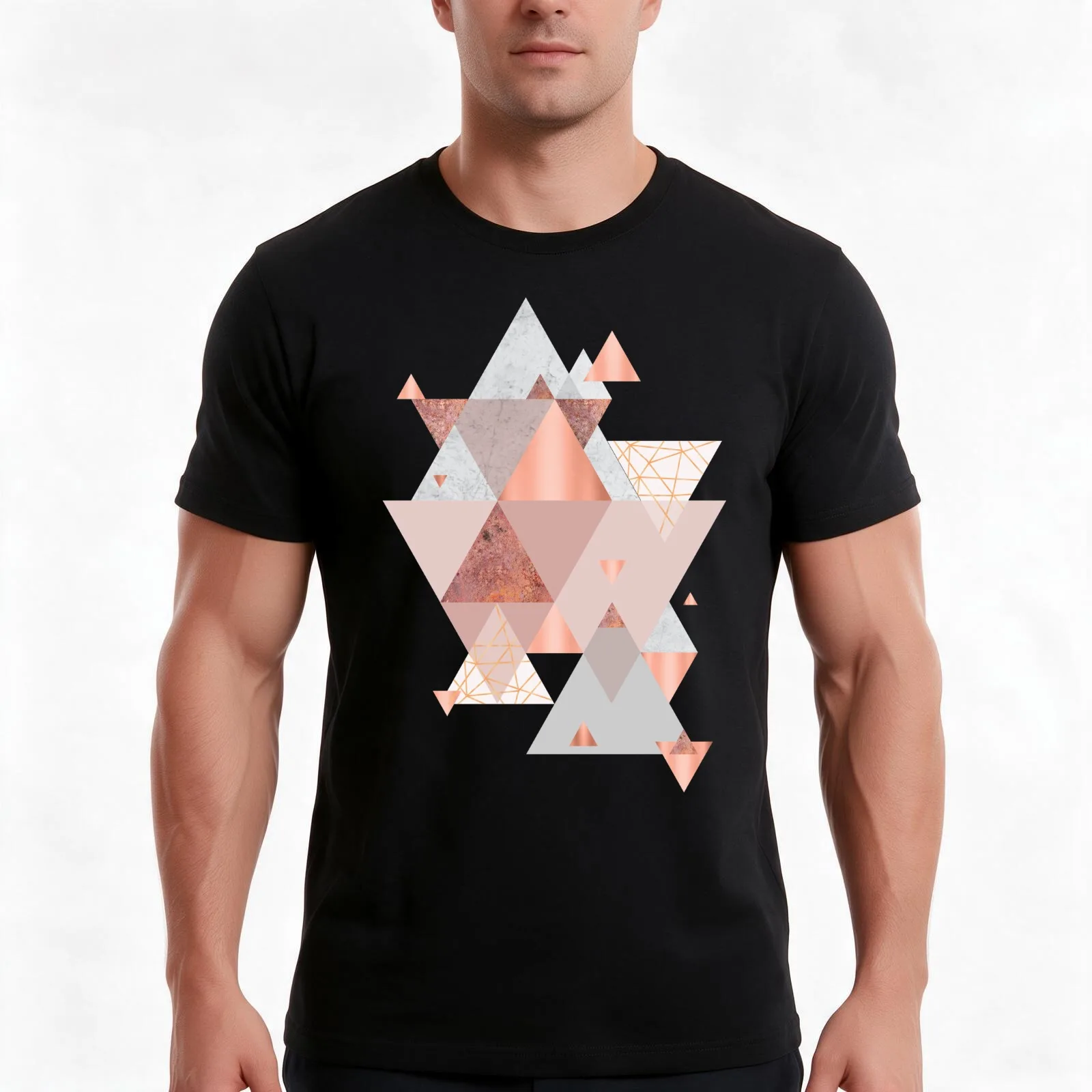 Blush Pink Geo T-Shirt, Summer Casual Cotton Tee, Oversized Streetwear Tops, Vintage Graphic Print, Loose Fit Short Sleeve