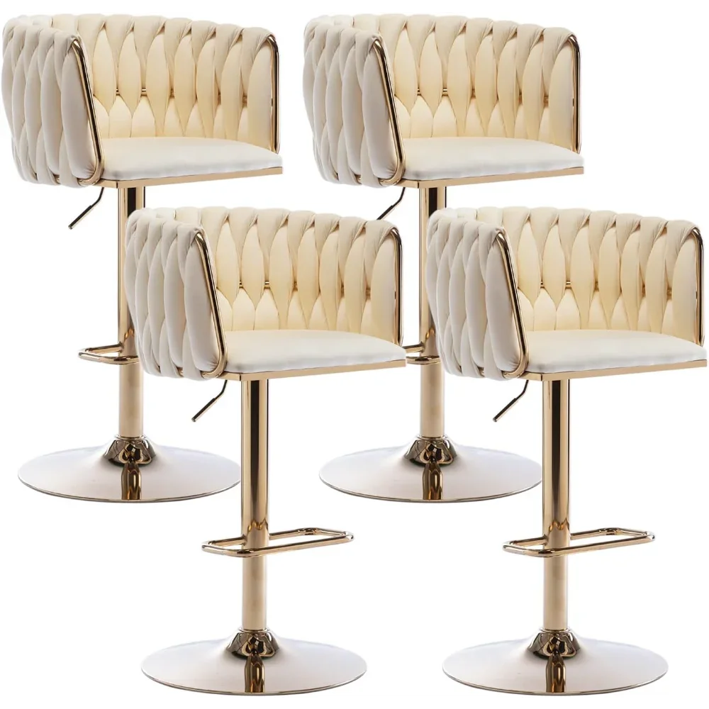 

Bar Furniture, Velvet Swivel Bars Stools Set of 4, Adjustable Counter Height Bar Chairs with Woven Bar Stools for Kitchen Island