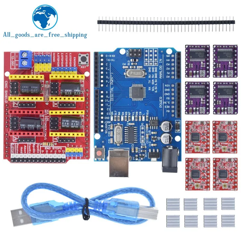 Imagem -04 - Tzt Cnc Escudo para Máquina de Gravura Driver Placa de Expansão Cabo Usb Impressora 3d Arduino Mais Uno r3 Drv8825 A4988 Pcs