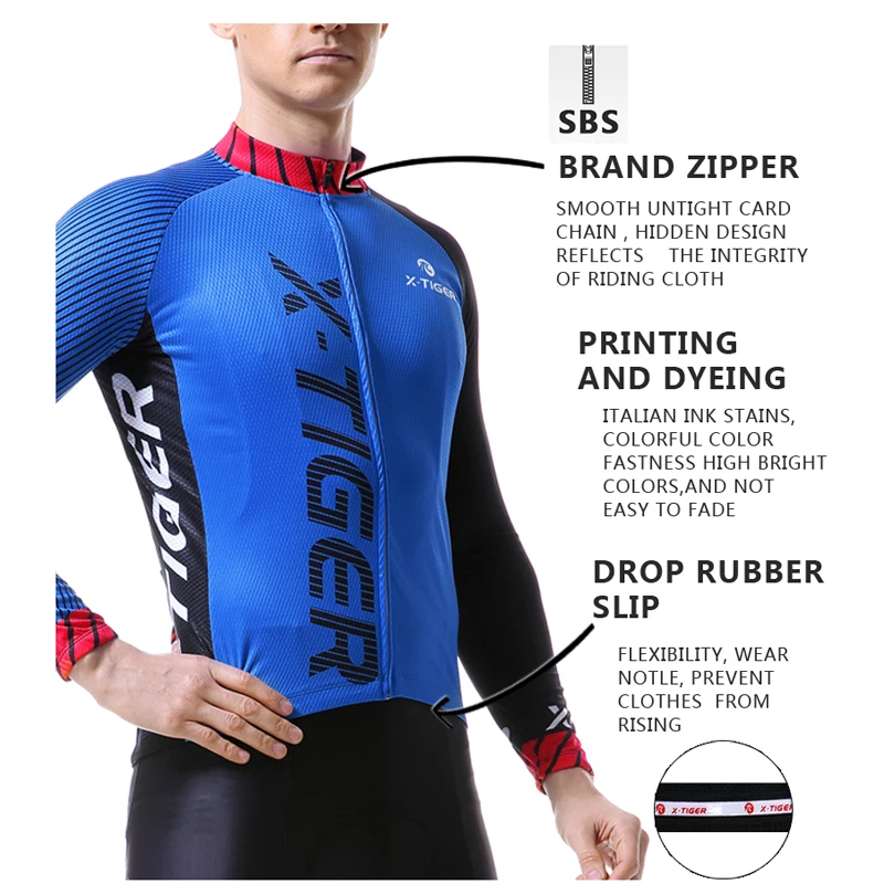 X-TIGER Winter Thermal Fleece Cycling Jersey Top Quick-Dry MTB Bike Outdoor Men\'s Bicycle Clothing Long Sleeve Shirt Uniform