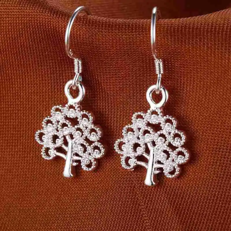 Hot charm 100% 925 Sterling Silver tree earrings elegant high quality Fashion Jewelry Christmas Gifts drop for women